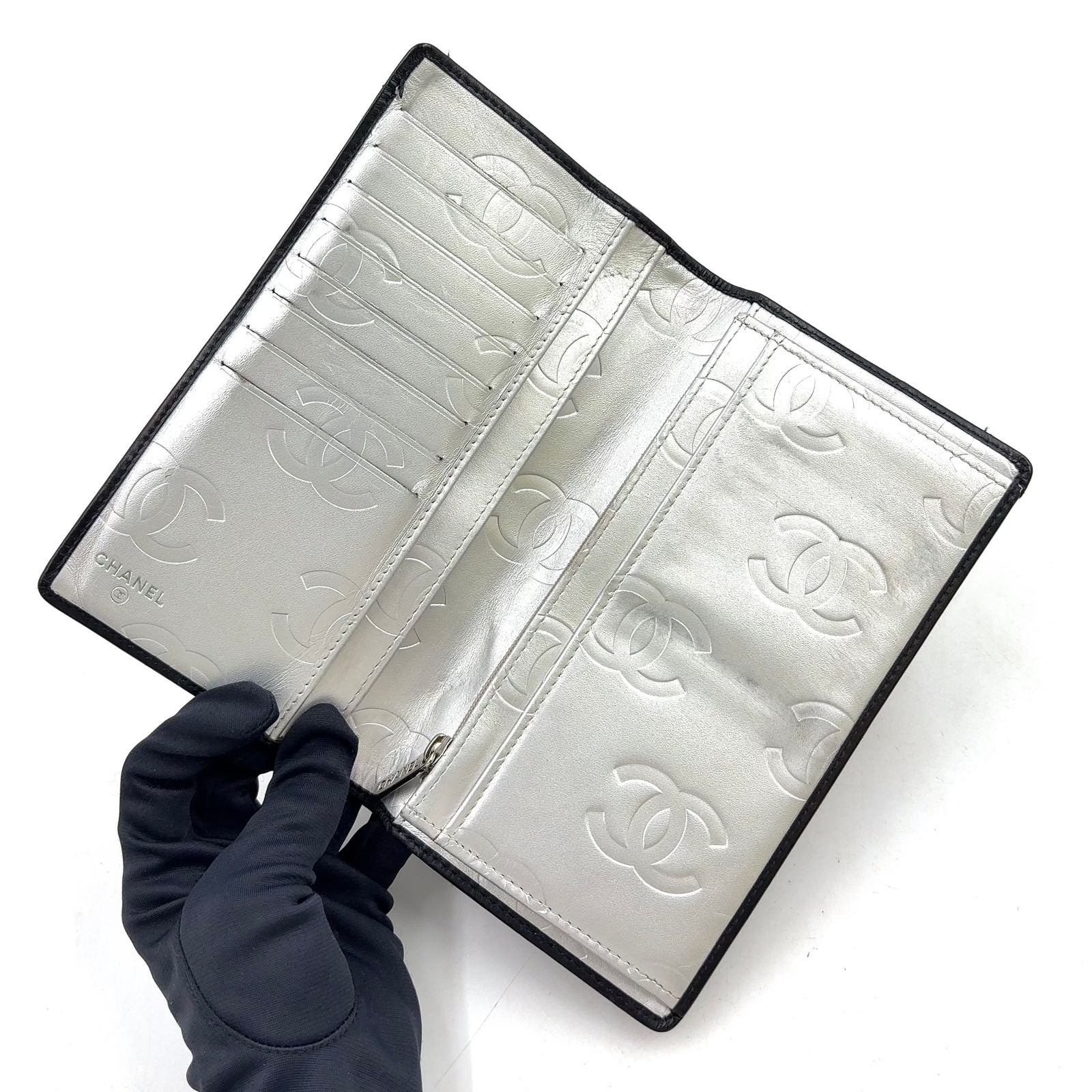 Chanel Cambon Line Lambskin Silver Black Wallet — view 3