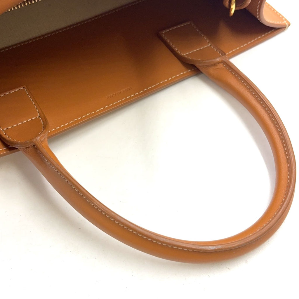 Celine Vertical Cabas Small 2-Way Leather Canvas Off White Light Brown Tote — view 7