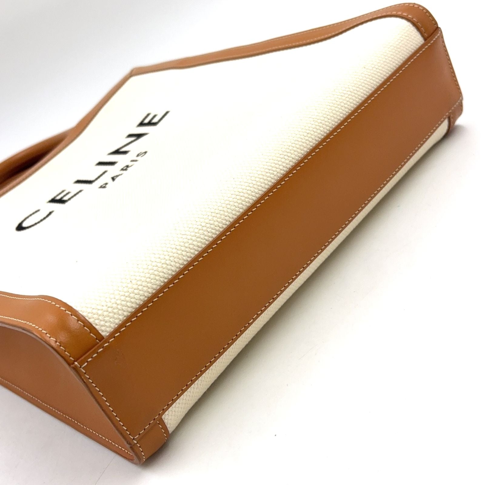 Celine Vertical Cabas Small 2-Way Leather Canvas Off White Light Brown Tote — view 8