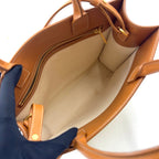 Celine Vertical Cabas Small 2-Way Leather Canvas Off White Light Brown Tote — view 3