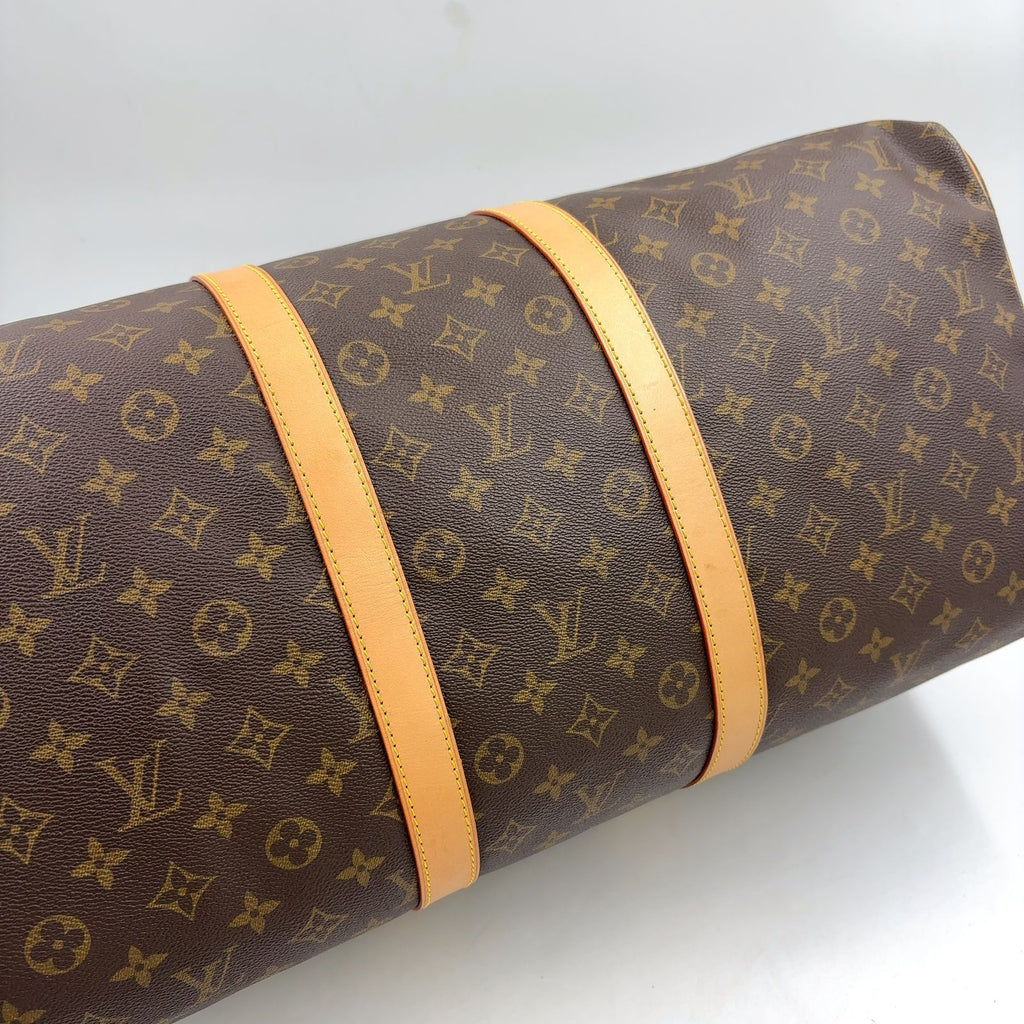 Louis Vuitton Keepall 55 Monogram Leather Brown Light Boston Bag Gold — view 8