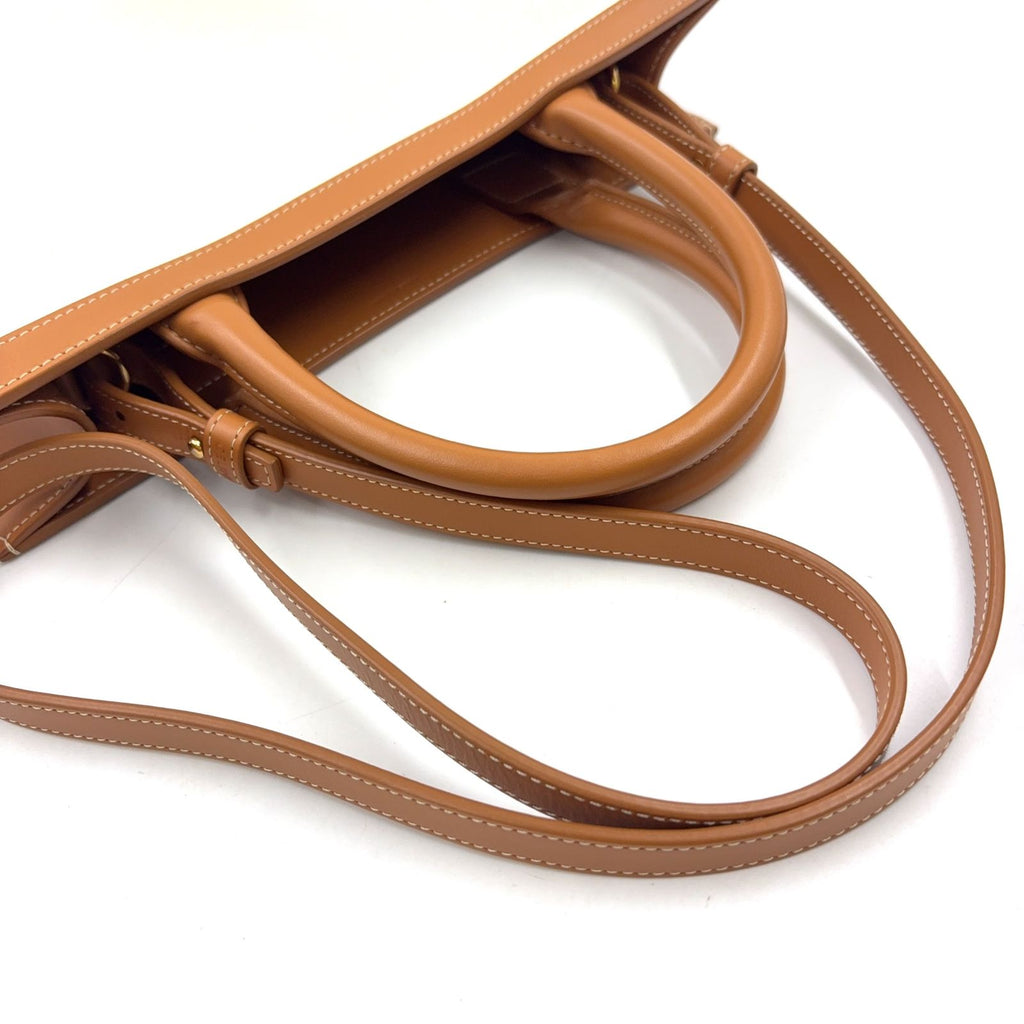 Celine Vertical Cabas Small 2-Way Leather Canvas Off White Light Brown Tote — view 5