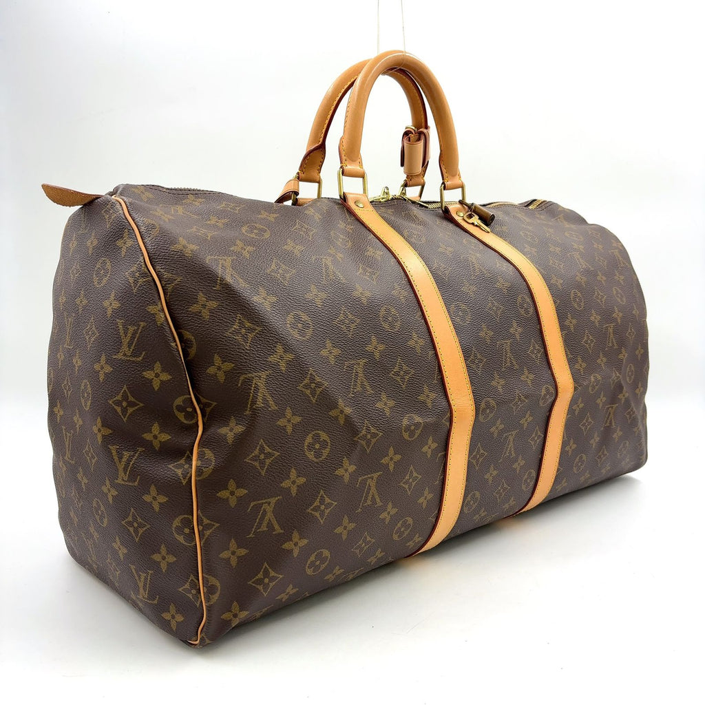 Louis Vuitton Keepall 55 Monogram Leather Brown Light Boston Bag Gold — view 2
