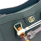 Gucci Diana Medium 2-Way Bamboo Handle Calfskin Green Tote Bag Gold — view 6