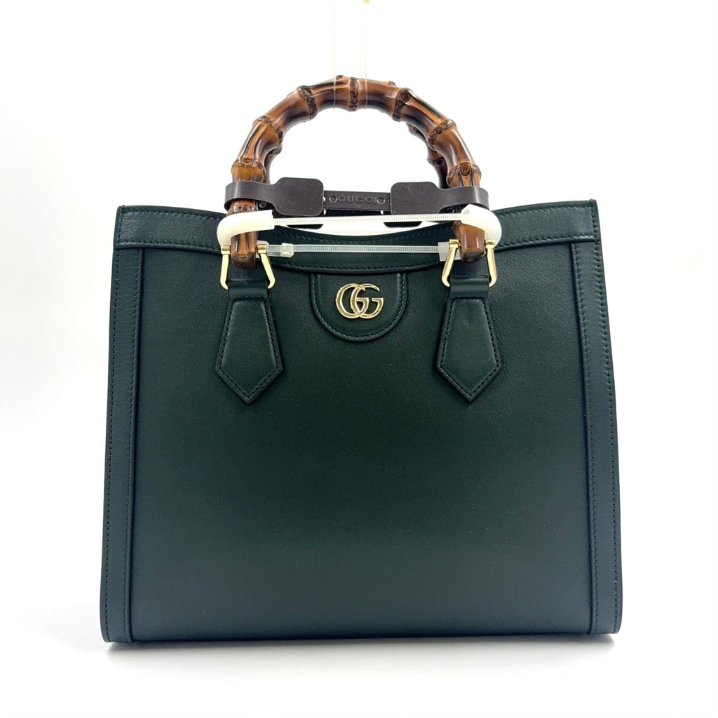 Gucci Diana Medium 2-Way Bamboo Handle Calfskin Green Tote Bag Gold