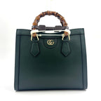Gucci Diana Medium 2-Way Bamboo Handle Calfskin Green Tote Bag Gold