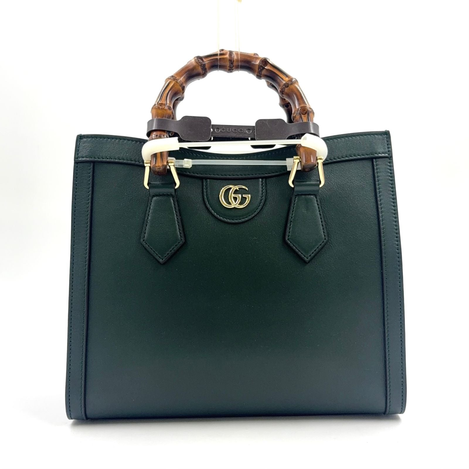 Gucci Diana Medium 2-Way Bamboo Handle Calfskin Green Tote Bag Gold