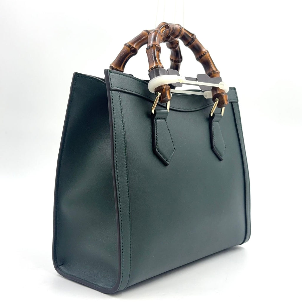 Gucci Diana Medium 2-Way Bamboo Handle Calfskin Green Tote Bag Gold — view 2