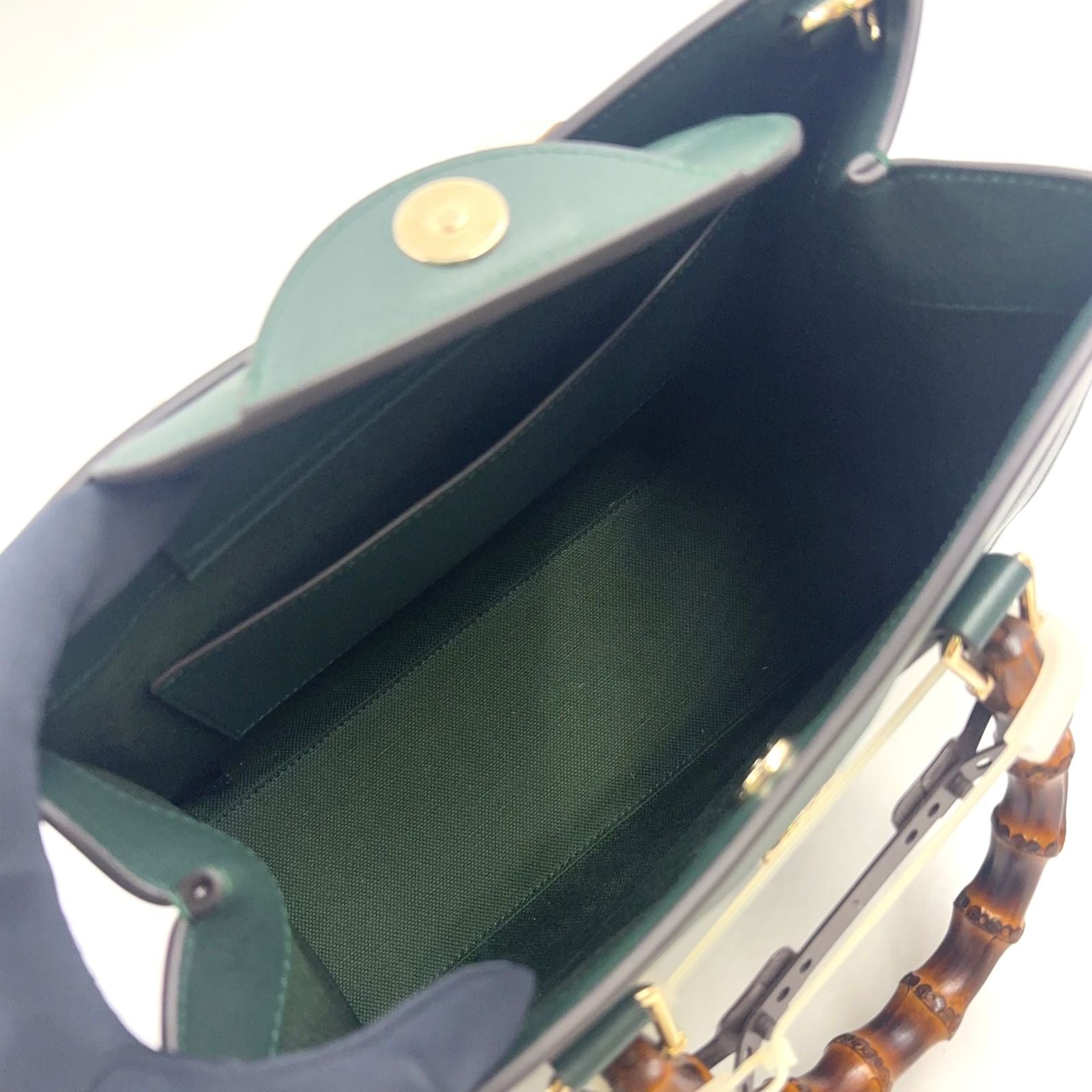 Gucci Diana Medium 2-Way Bamboo Handle Calfskin Green Tote Bag Gold — view 3