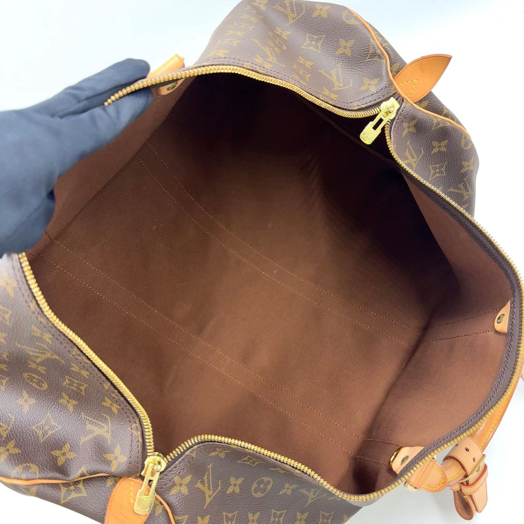 Louis Vuitton Keepall 55 Monogram Leather Brown Light Boston Bag Gold — view 3