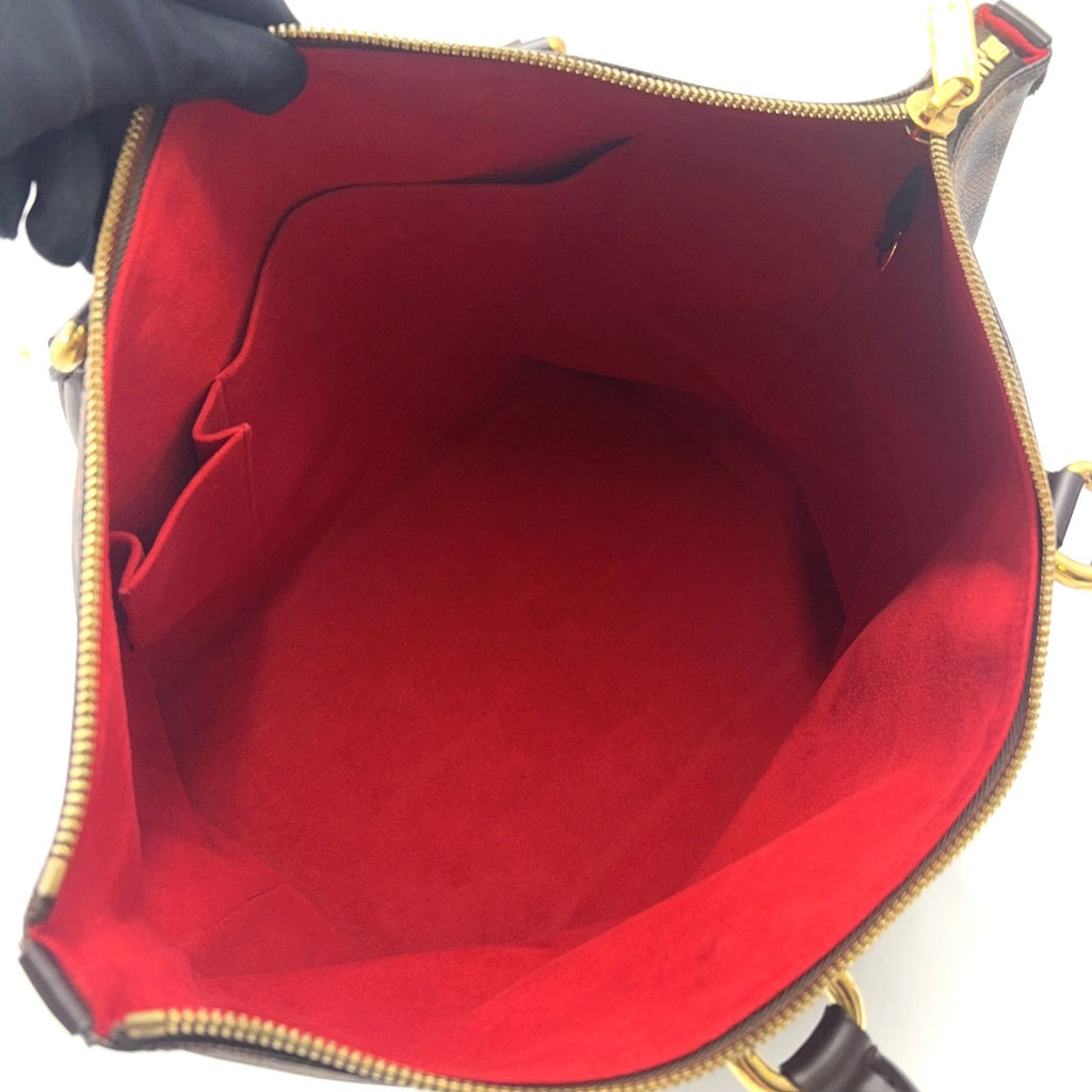 Louis Vuitton Saleya MM Damier Ebene Leather Brown Tote Bag Gold — view 3