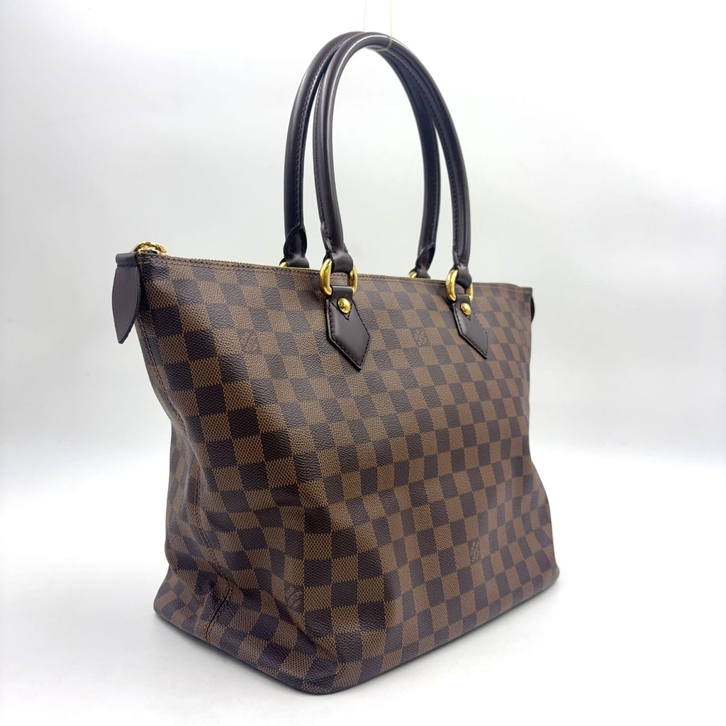 Louis Vuitton Saleya MM Damier Ebene Leather Brown Tote Bag Gold — view 2