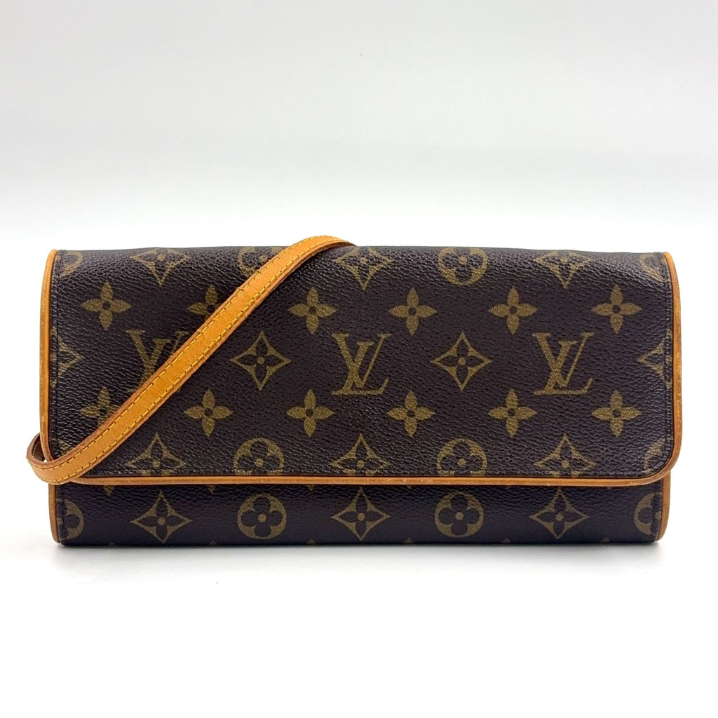Louis Vuitton Pochette Twin GM Monogram Leather Brown Light Shoulder Bag Gold