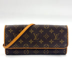 Louis Vuitton Pochette Twin GM Monogram Leather Brown Light Shoulder Bag Gold