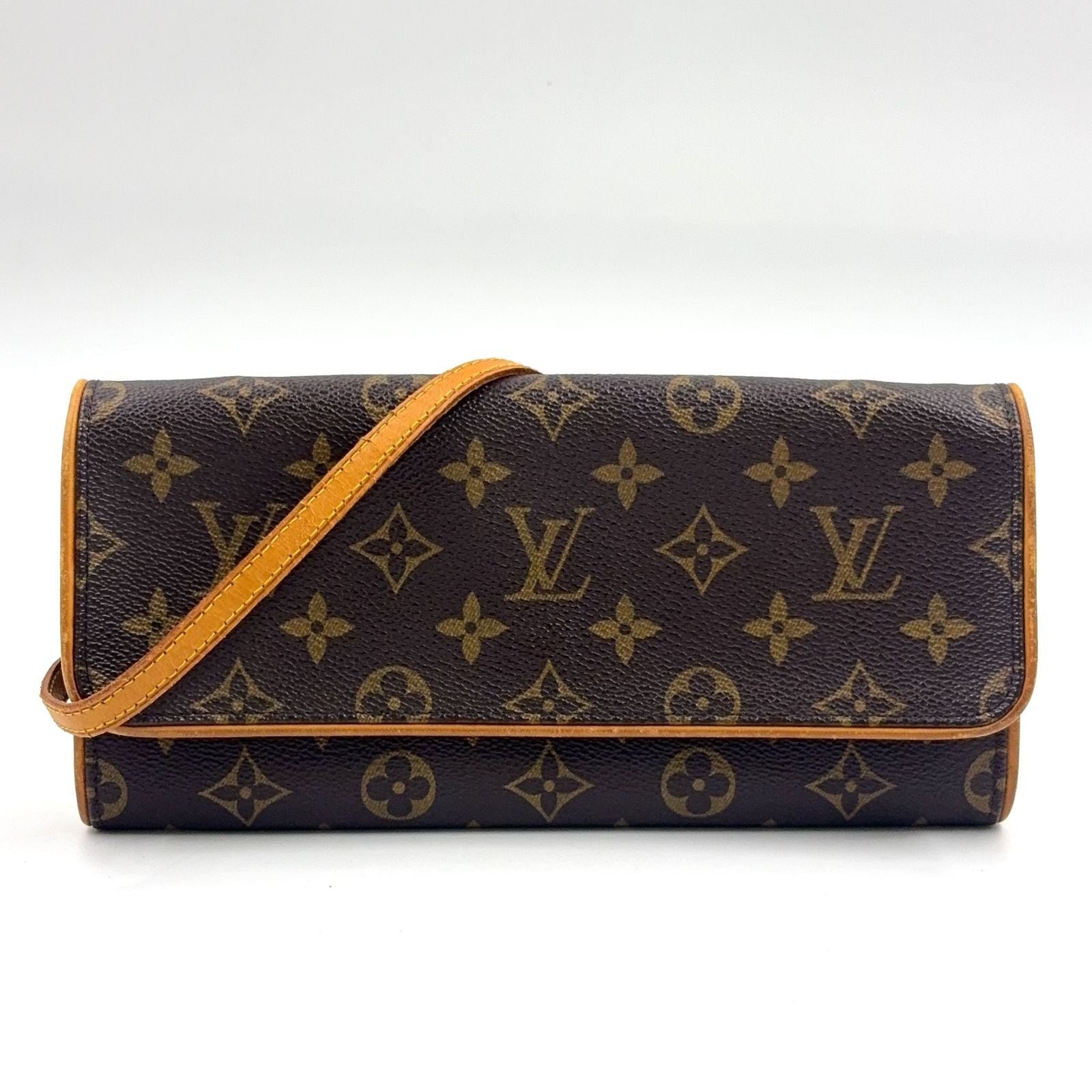 Louis Vuitton Pochette Twin GM Monogram Leather Brown Light Shoulder Bag Gold