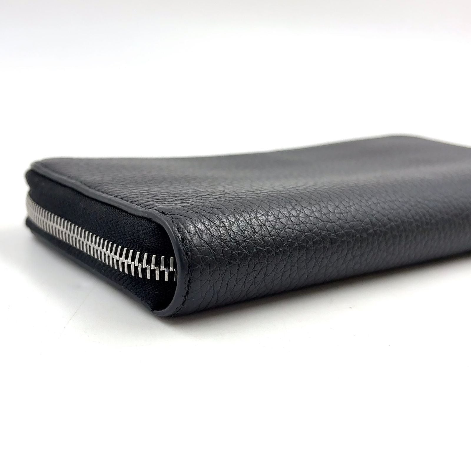 Prada Vitello Daino Zip Around Leather Black Wallet Silver — view 6