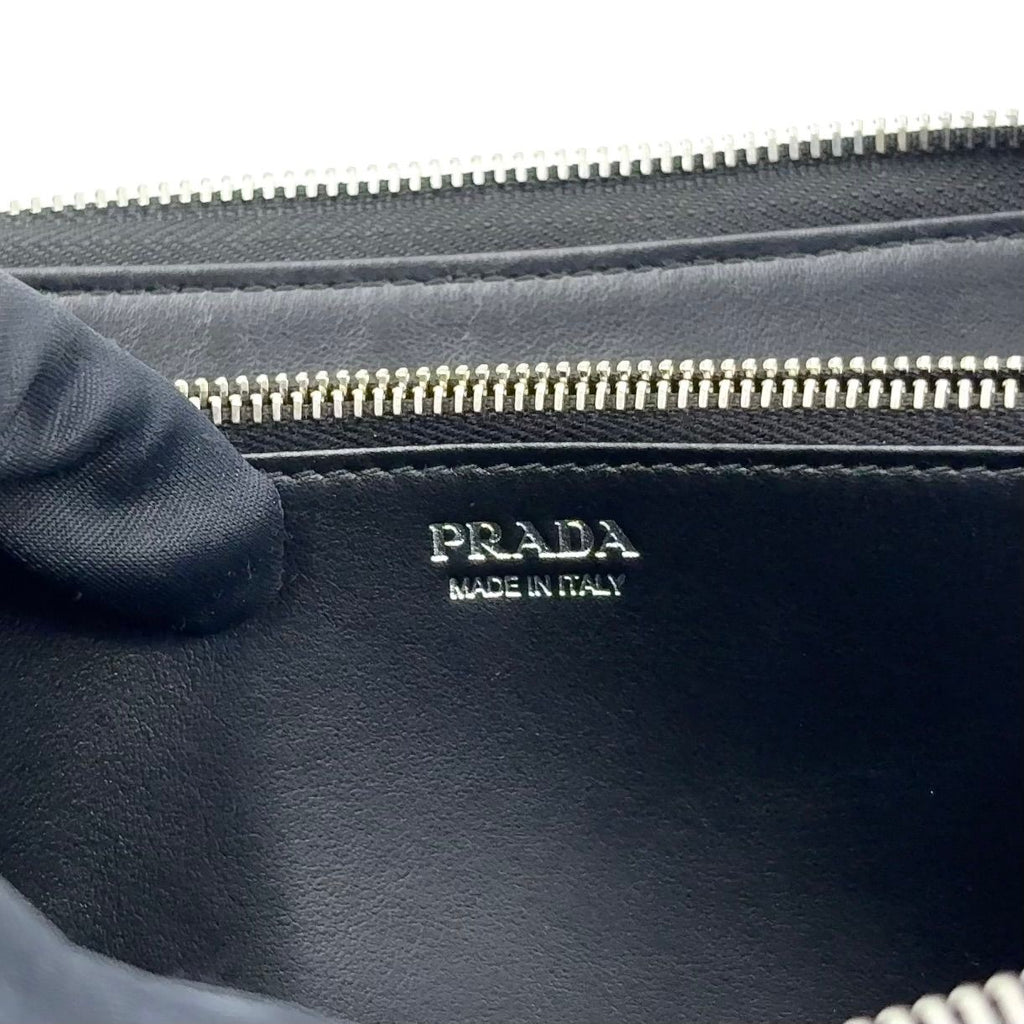 Prada Vitello Daino Zip Around Leather Black Wallet Silver — view 4