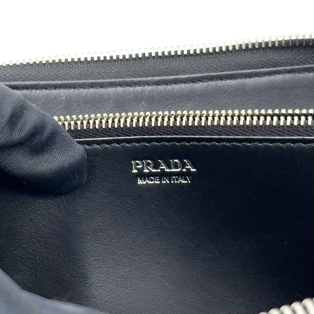 Prada Vitello Daino Zip Around Leather Black Wallet Silver — view 4