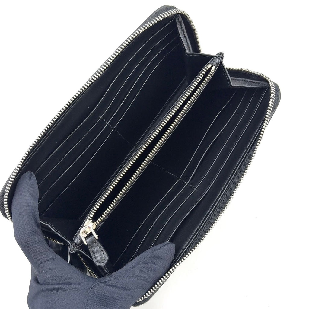 Prada Vitello Daino Zip Around Leather Black Wallet Silver — view 3