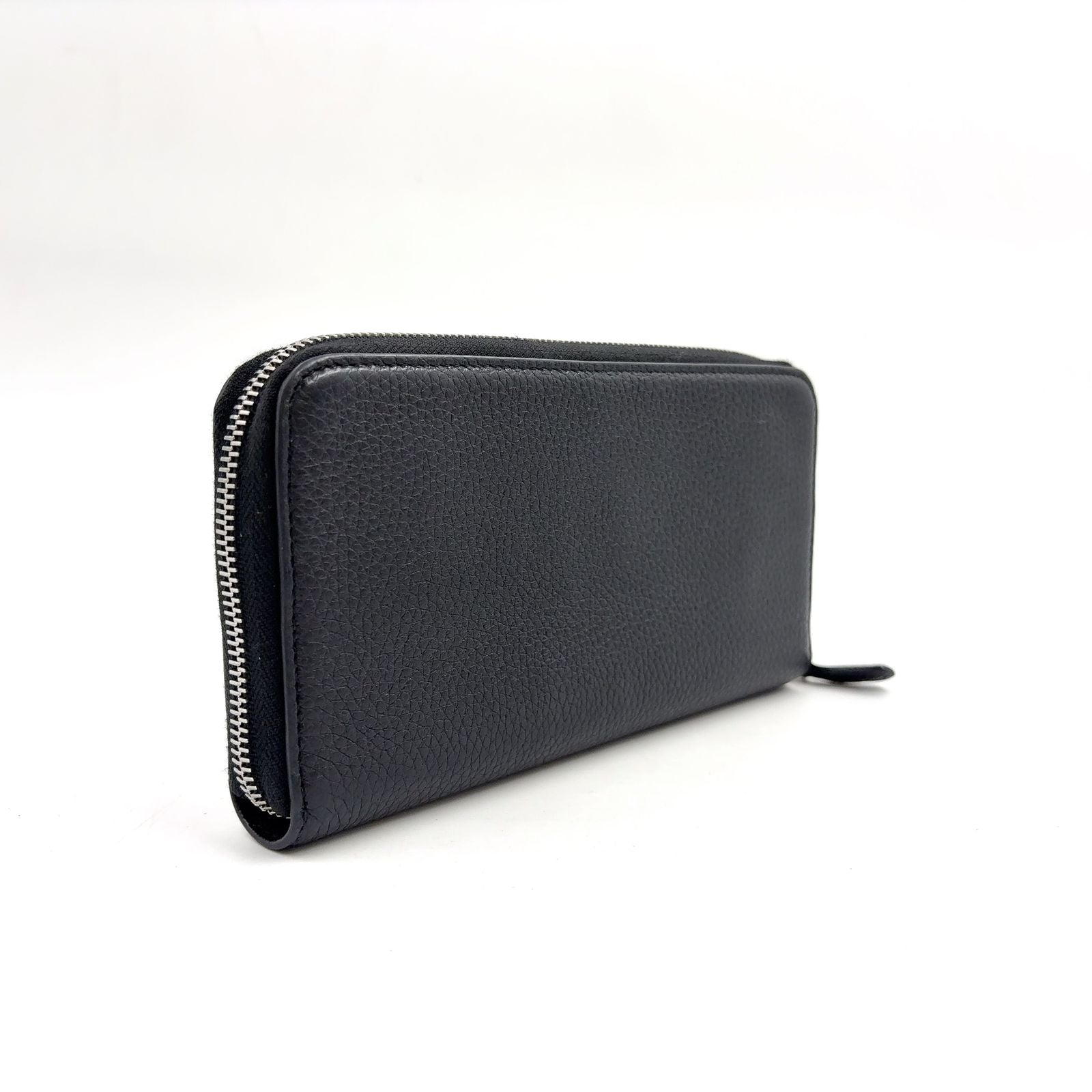 Prada Vitello Daino Zip Around Leather Black Wallet Silver — view 2