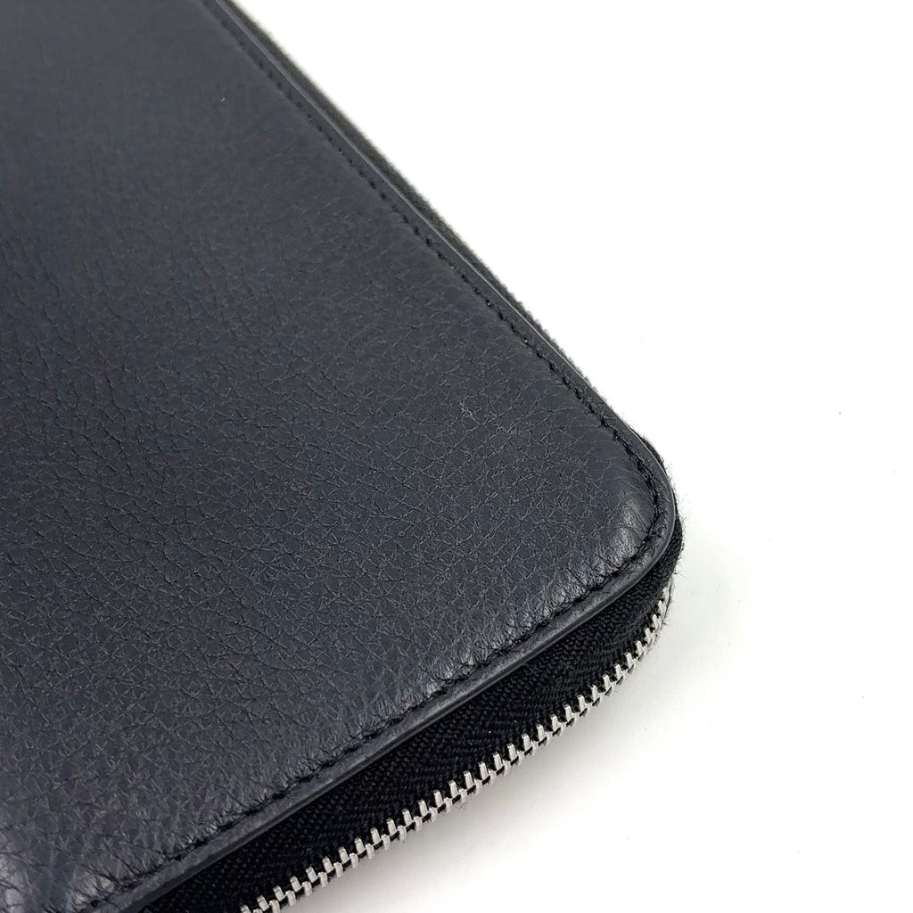 Prada Vitello Daino Zip Around Leather Black Wallet Silver — view 5
