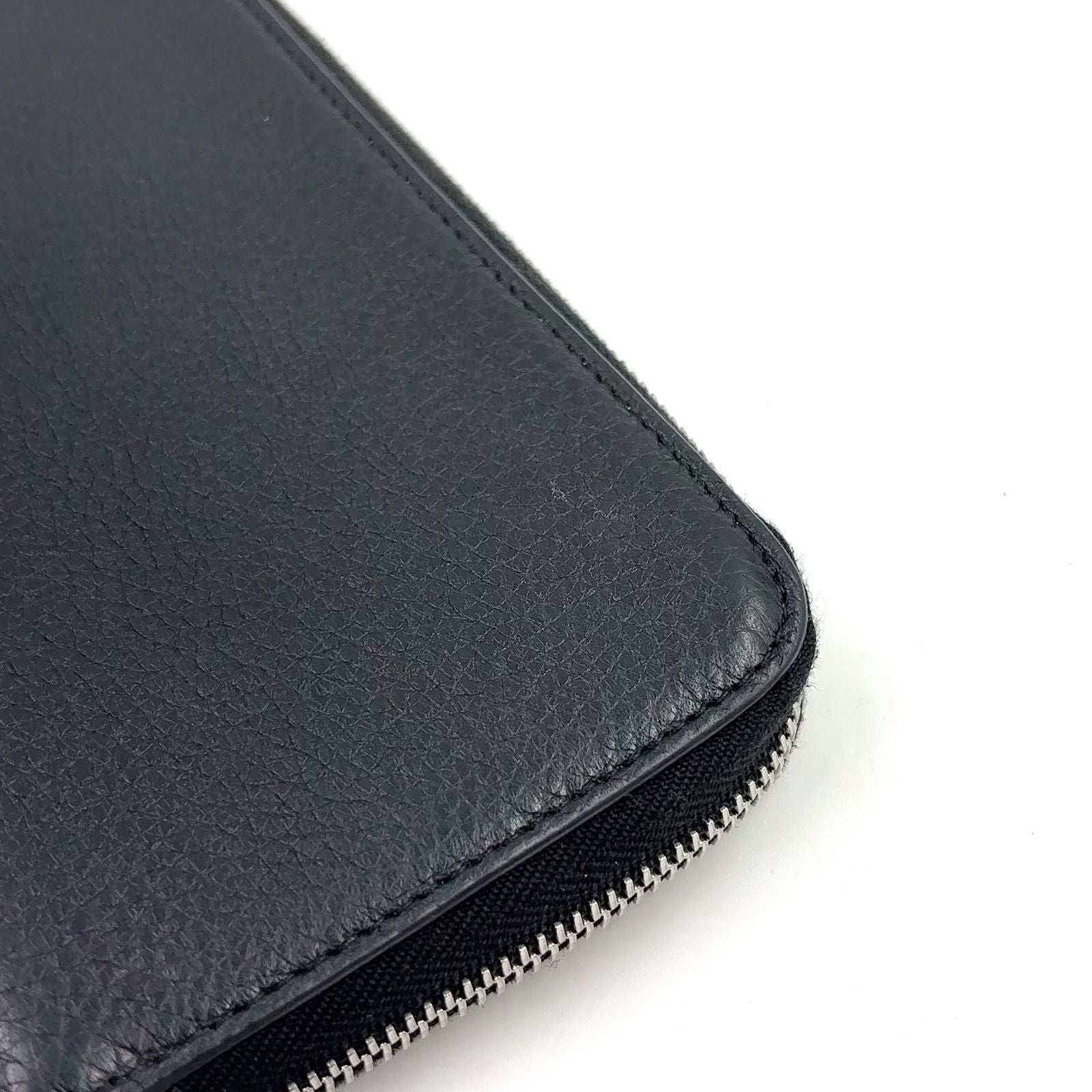Prada Vitello Daino Zip Around Leather Black Wallet Silver — view 5