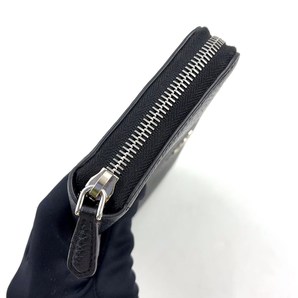 Prada Vitello Daino Zip Around Leather Black Wallet Silver — view 7