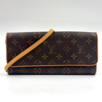 Louis Vuitton Pochette Twin GM Monogram Leather Brown Light Shoulder Bag Gold