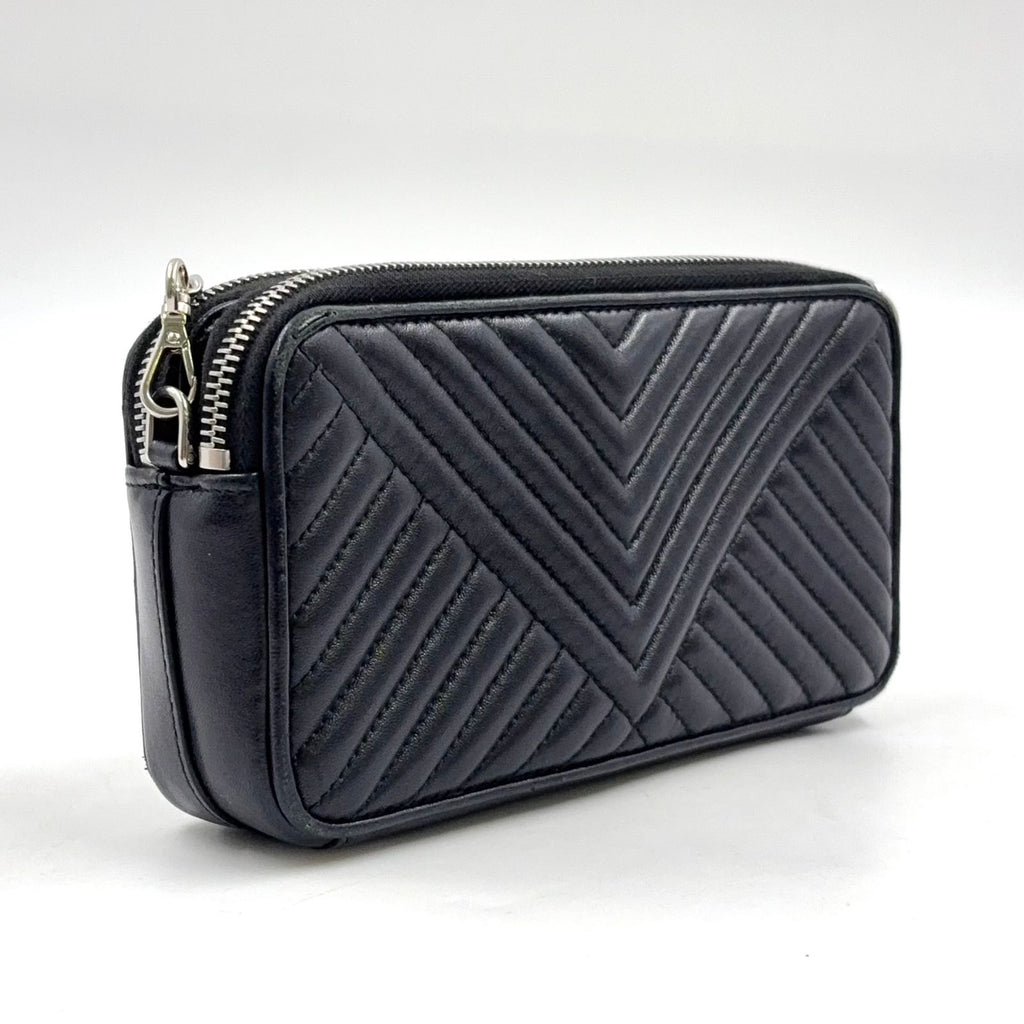 Prada Diagram Nappa Impunture Leather Black Chain Shoulder Bag Silver — view 2
