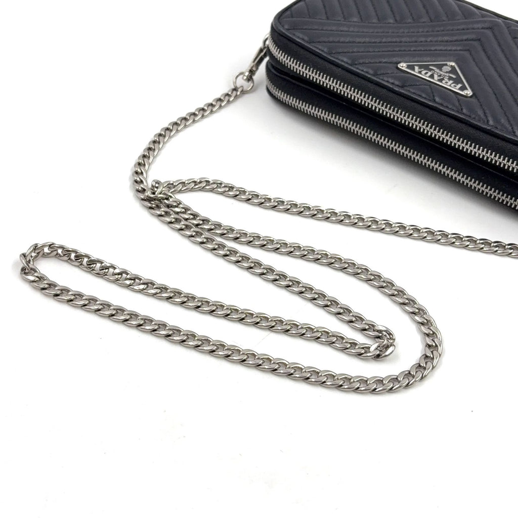 Prada Diagram Nappa Impunture Leather Black Chain Shoulder Bag Silver — view 7
