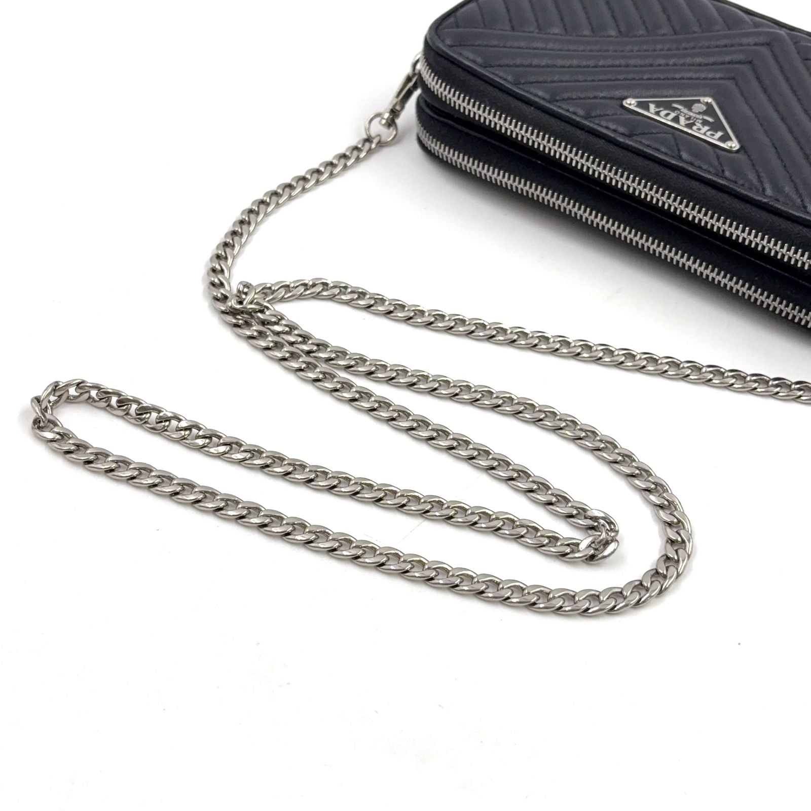 Prada Diagram Nappa Impunture Leather Black Chain Shoulder Bag Silver — view 7