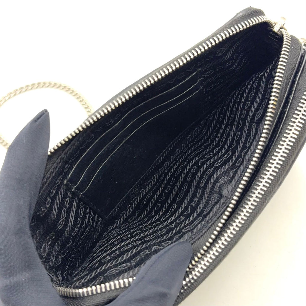 Prada Diagram Nappa Impunture Leather Black Chain Shoulder Bag Silver — view 6