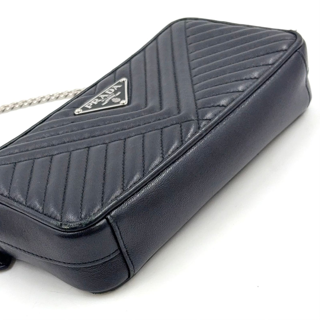 Prada Diagram Nappa Impunture Leather Black Chain Shoulder Bag Silver — view 8