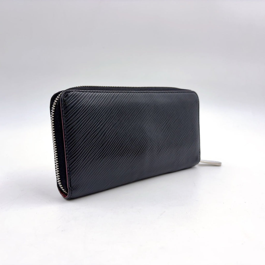 Louis Vuitton Zippy Wallet Epi Noir Hot Pink Leather Black Zip Around Silver — view 2