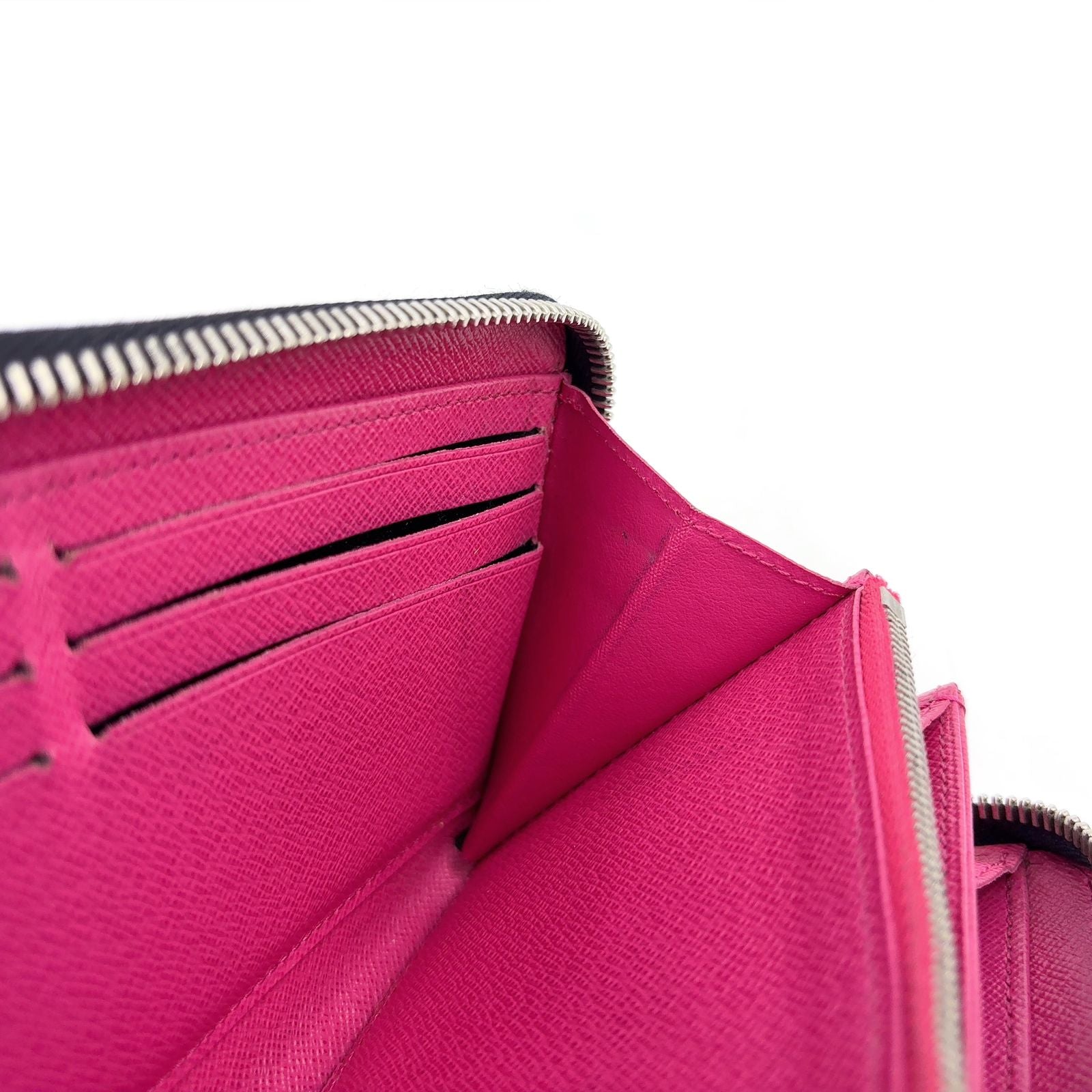 Louis Vuitton Zippy Wallet Epi Noir Hot Pink Leather Black Zip Around Silver — view 6