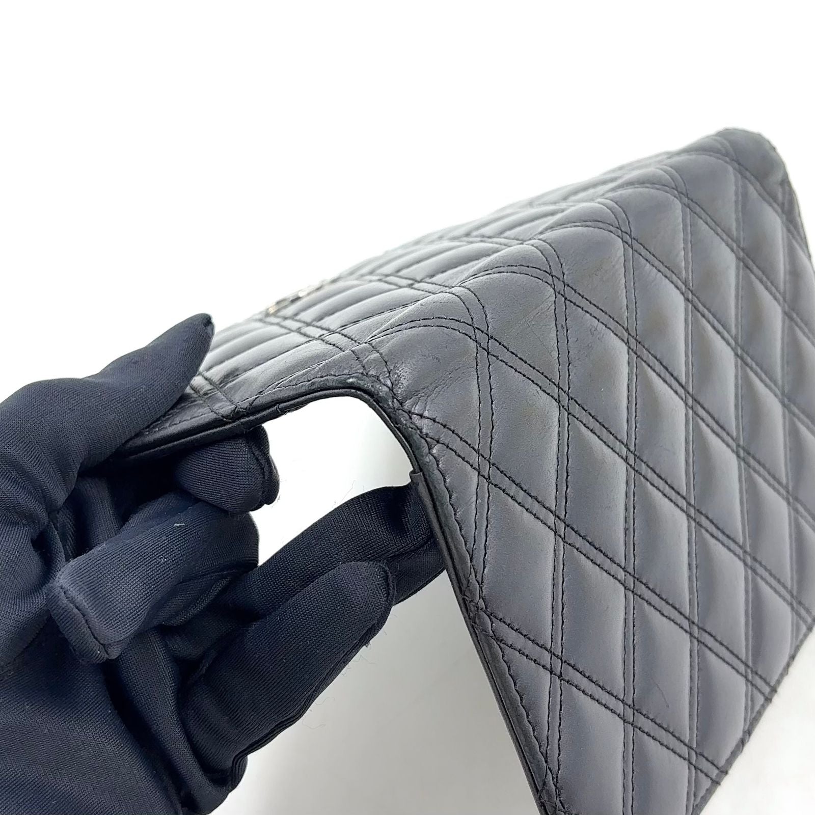 Chanel Quilted Lambskin Black Bifold Wallet Silver — view 8