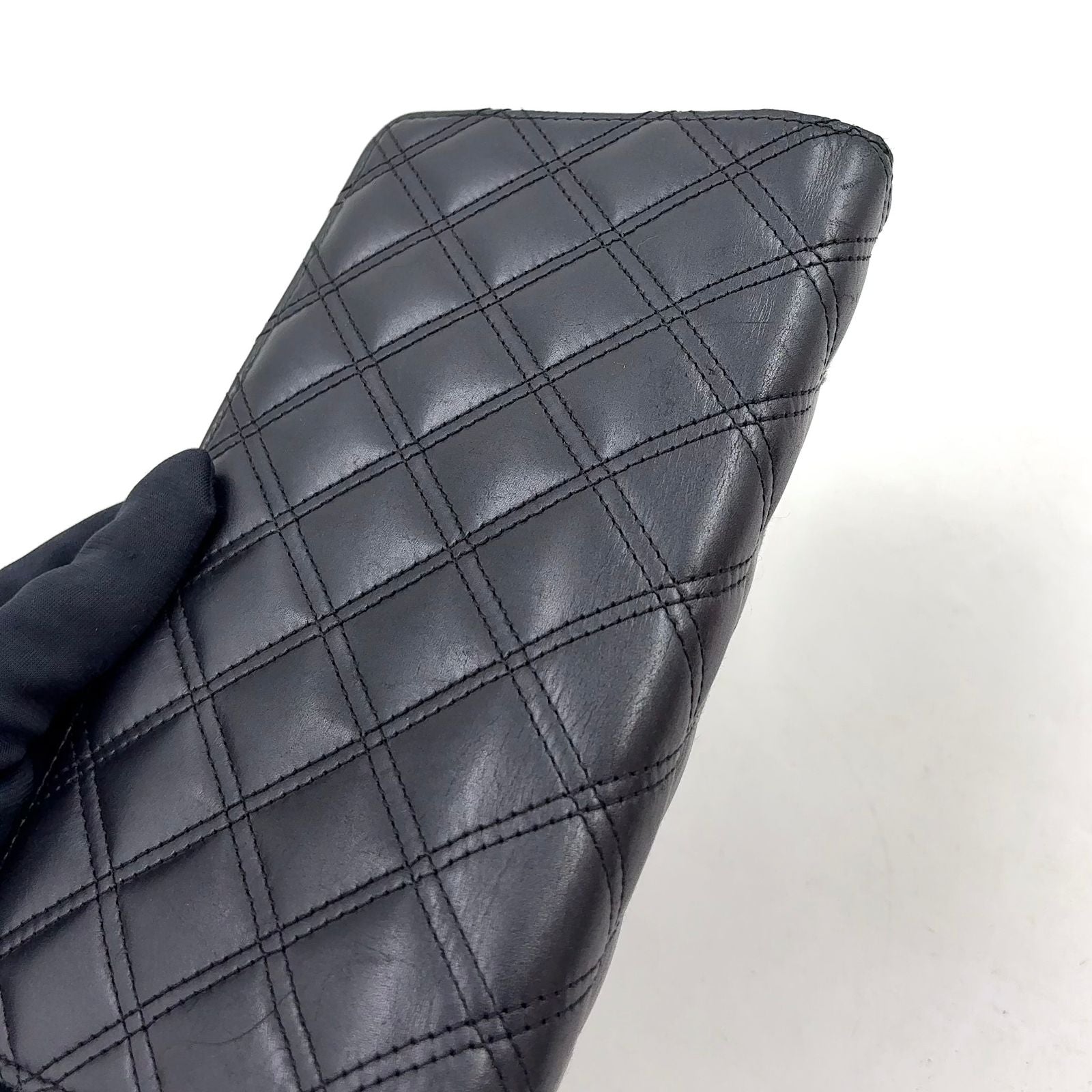 Chanel Quilted Lambskin Black Bifold Wallet Silver — view 6