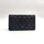 Chanel Quilted Lambskin Black Bifold Wallet Silver