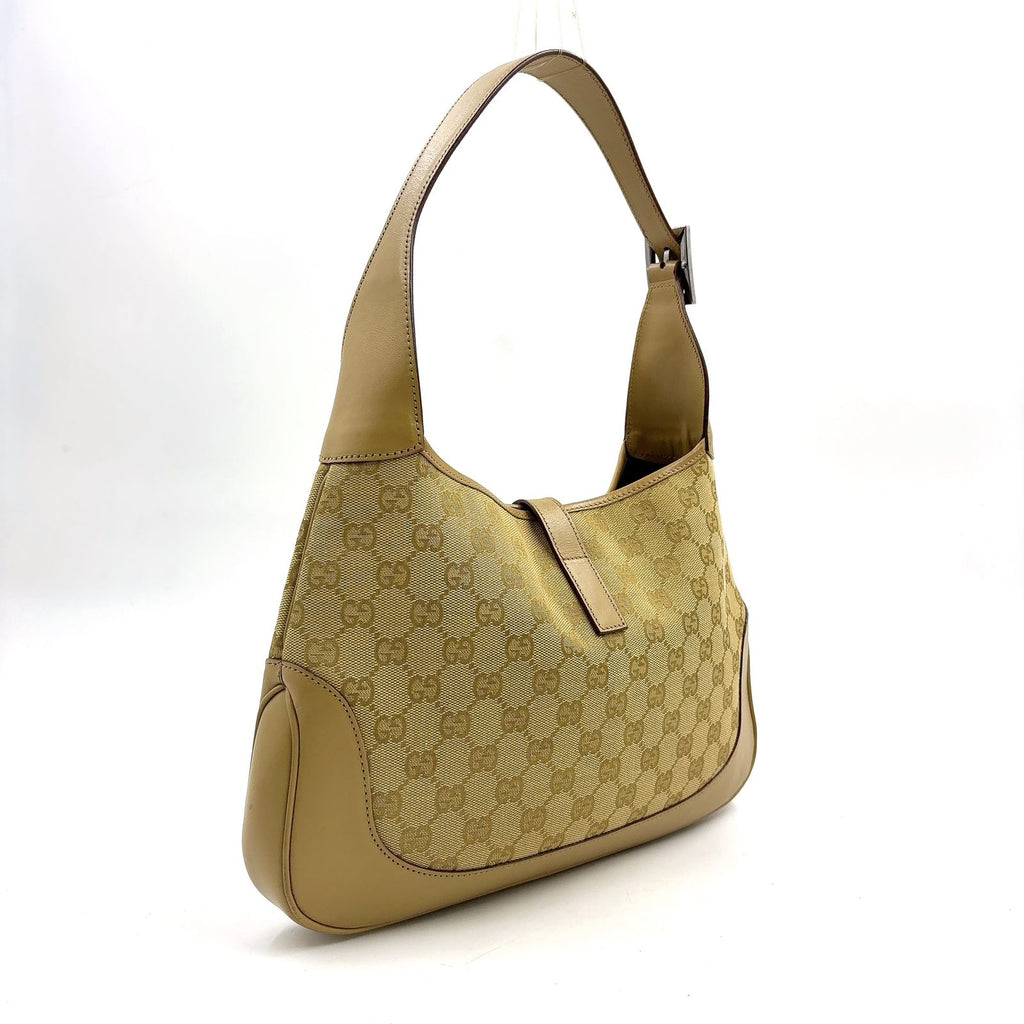 Gucci Jackie GG Canvas Leather Beige Shoulder Bag Silver — view 2