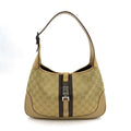 Gucci Jackie GG Canvas Leather Beige Shoulder Bag Silver