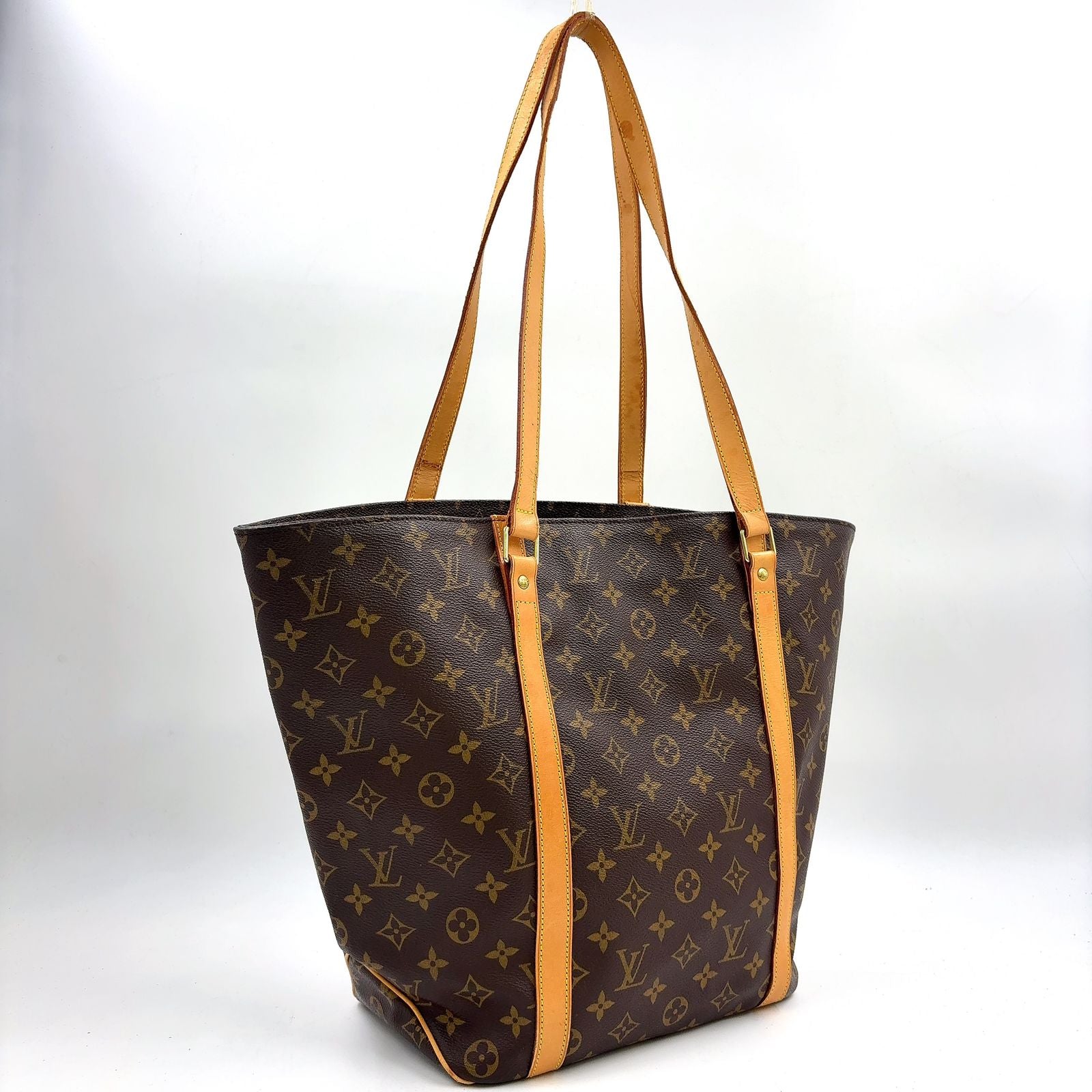 Louis Vuitton Sac Shopping Monogram Leather Brown Light Tote Bag Gold — view 2