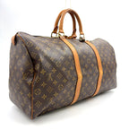 Louis Vuitton Keepall 50 Monogram Leather Brown Light Boston Bag Gold — view 2