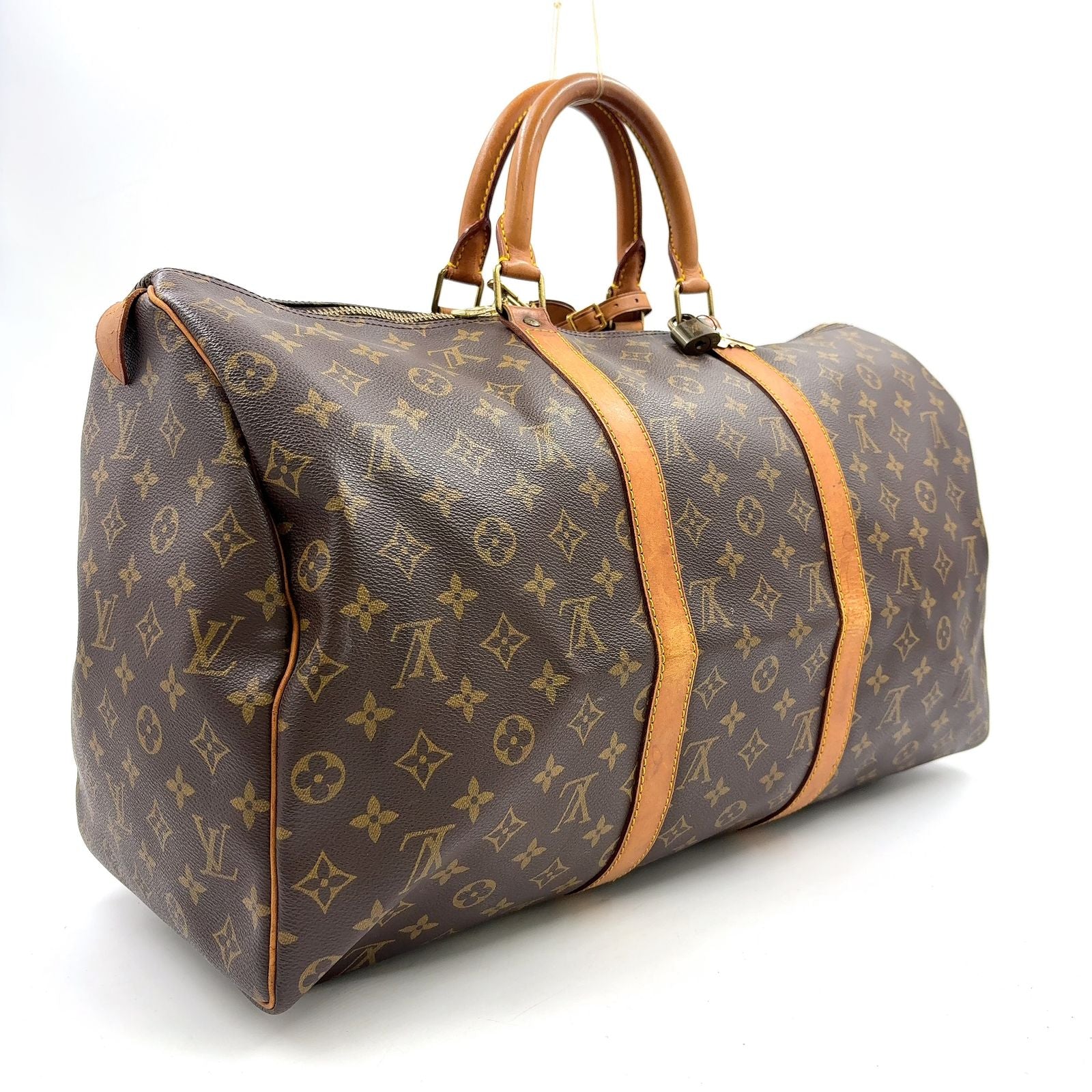 Louis Vuitton Keepall 50 Monogram Leather Brown Light Boston Bag Gold — view 2
