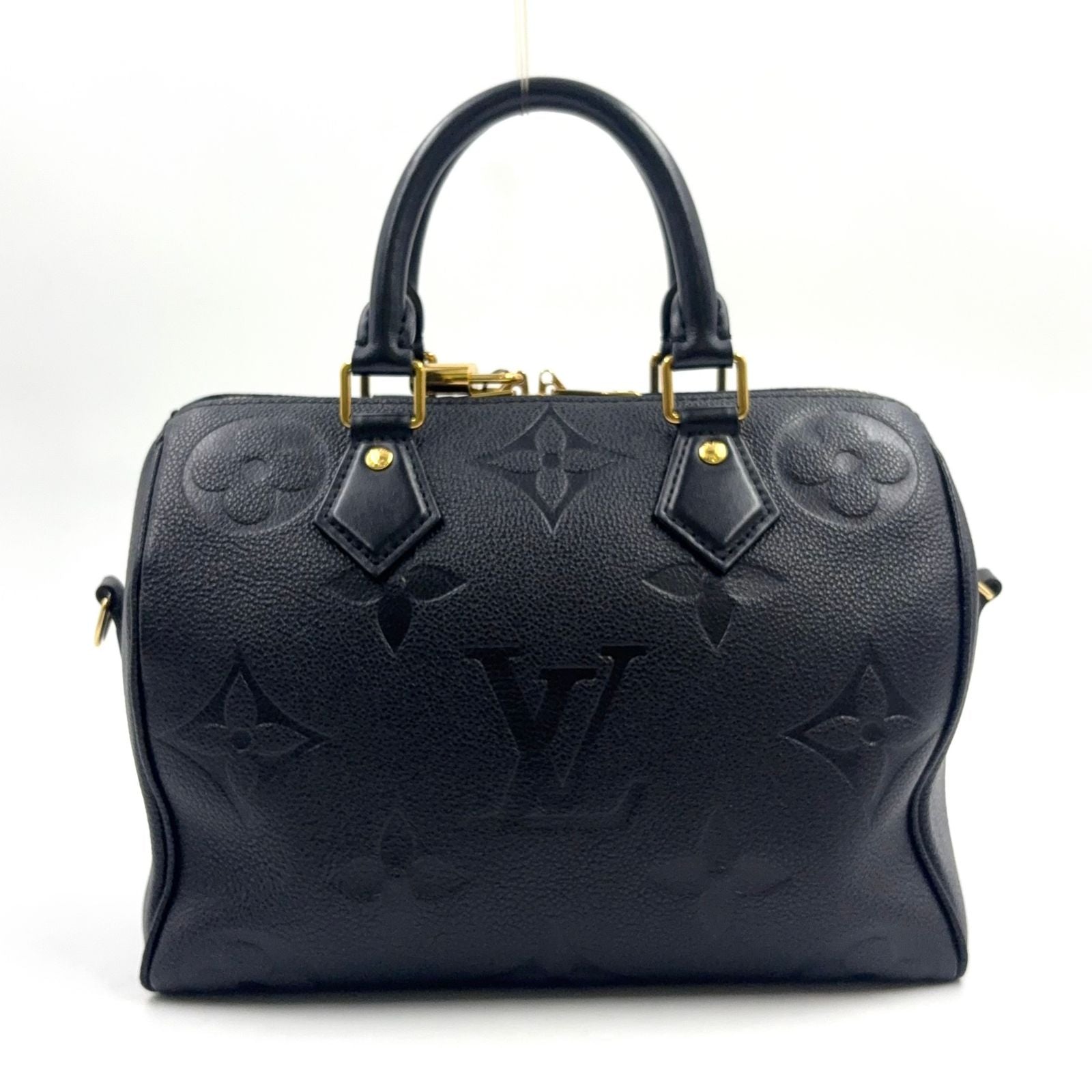Louis Vuitton Speedy Bandouliere 25 Gray Leather Black Handbag Gold