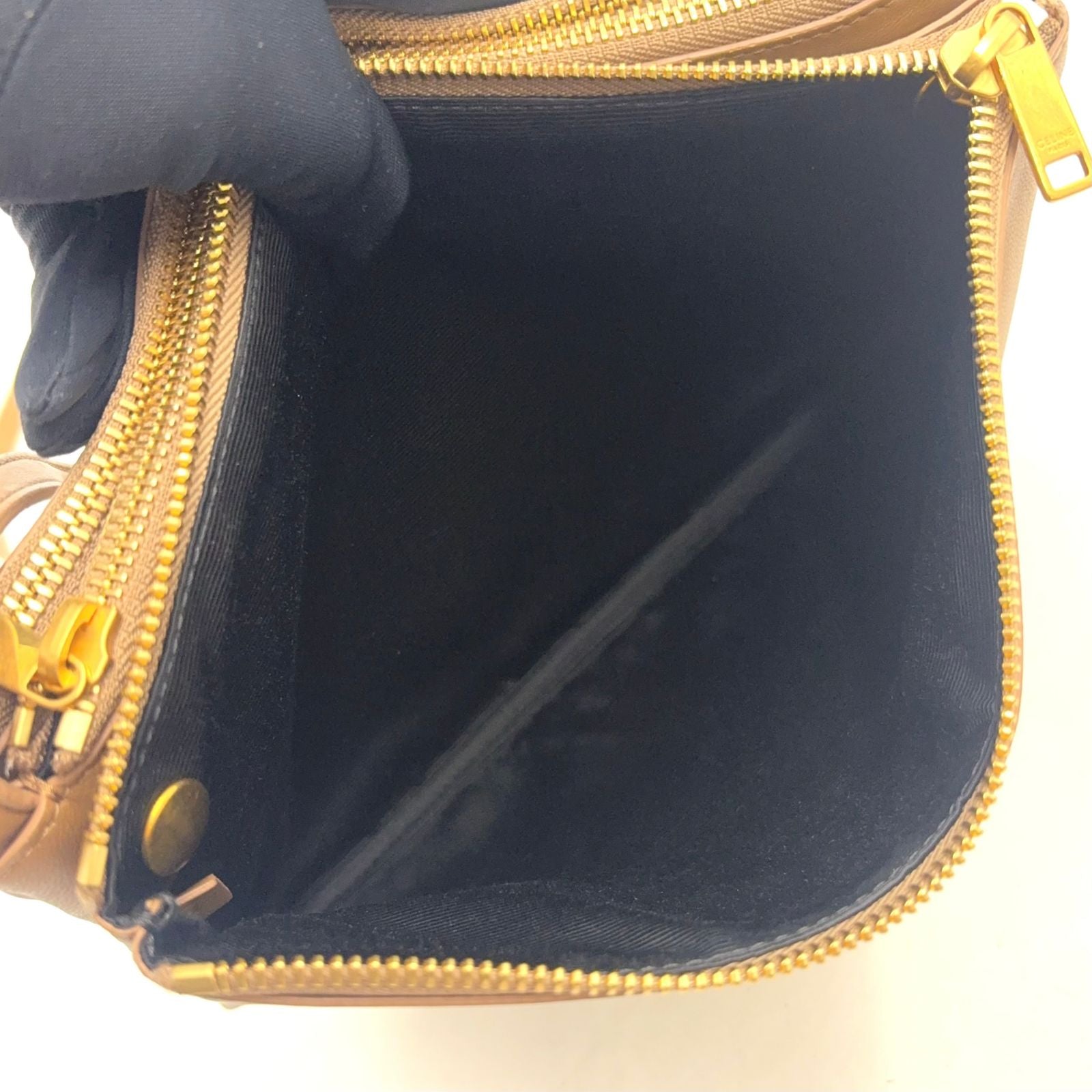 Celine Trio Lambskin Beige Shoulder Bag Gold — view 3