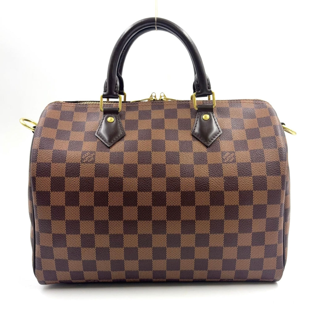Louis Vuitton Speedy 30 Damier Ebene Leather Brown Handbag Gold