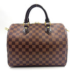 Louis Vuitton Speedy 30 Damier Ebene Leather Brown Handbag Gold