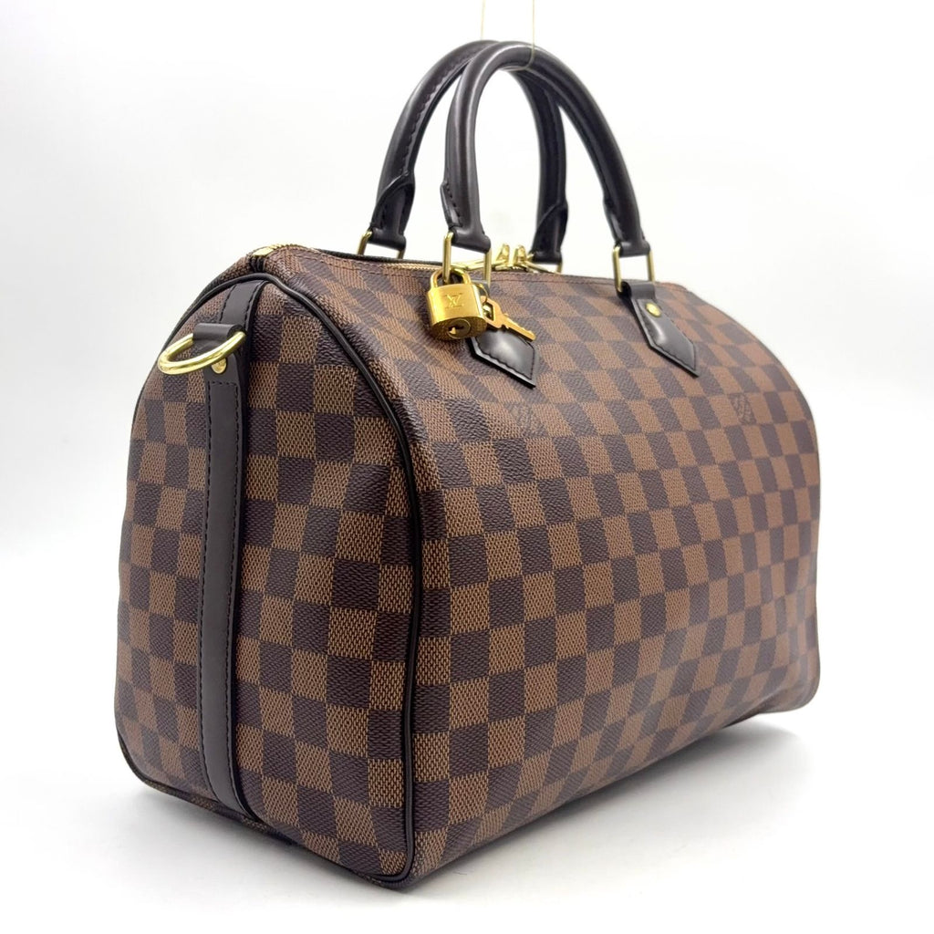 Louis Vuitton Speedy 30 Damier Ebene Leather Brown Handbag Gold — view 2