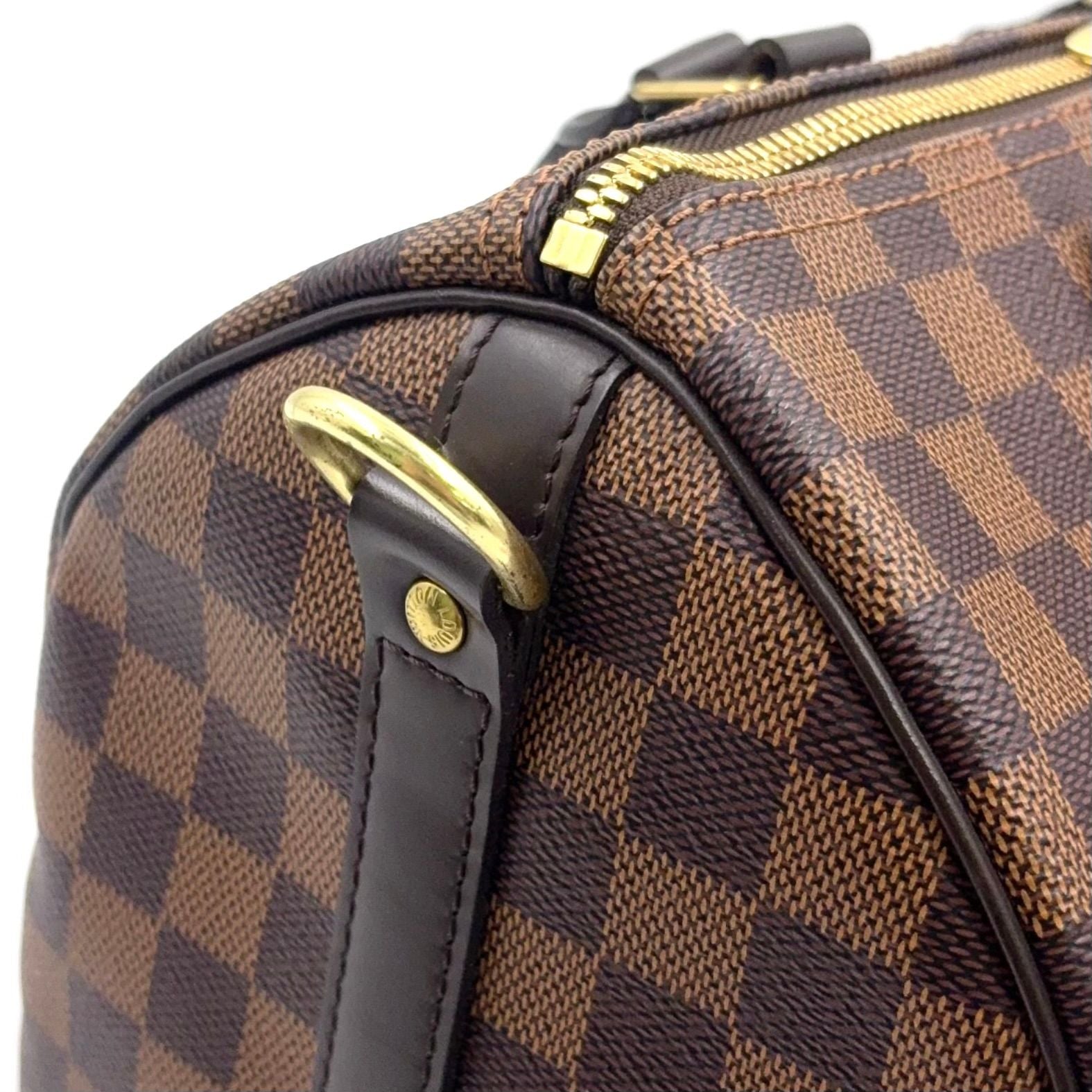Louis Vuitton Speedy 30 Damier Ebene Leather Brown Handbag Gold — view 8