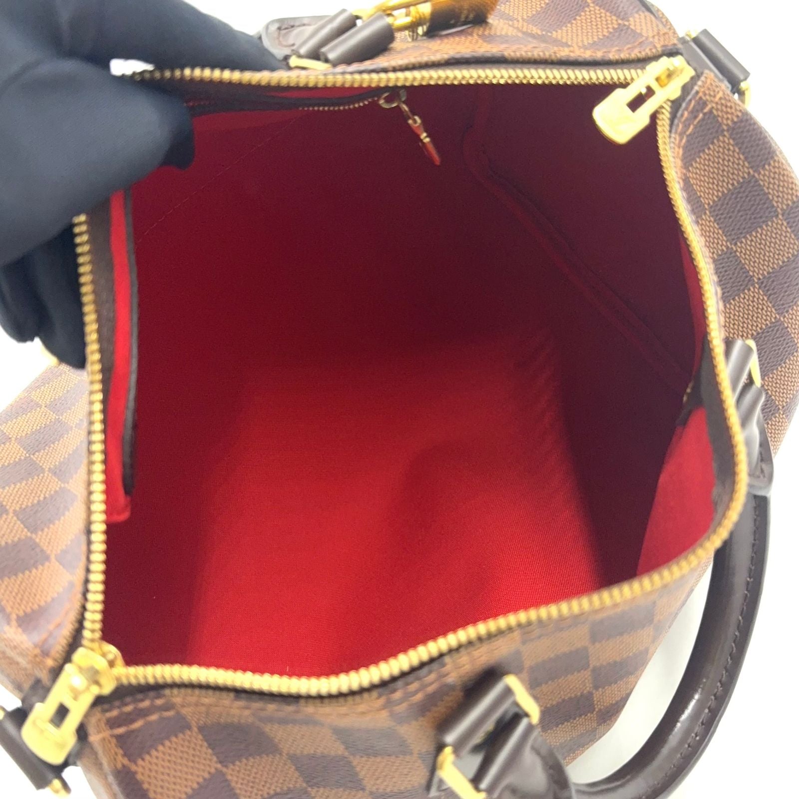 Louis Vuitton Speedy 30 Damier Ebene Leather Brown Handbag Gold — view 3